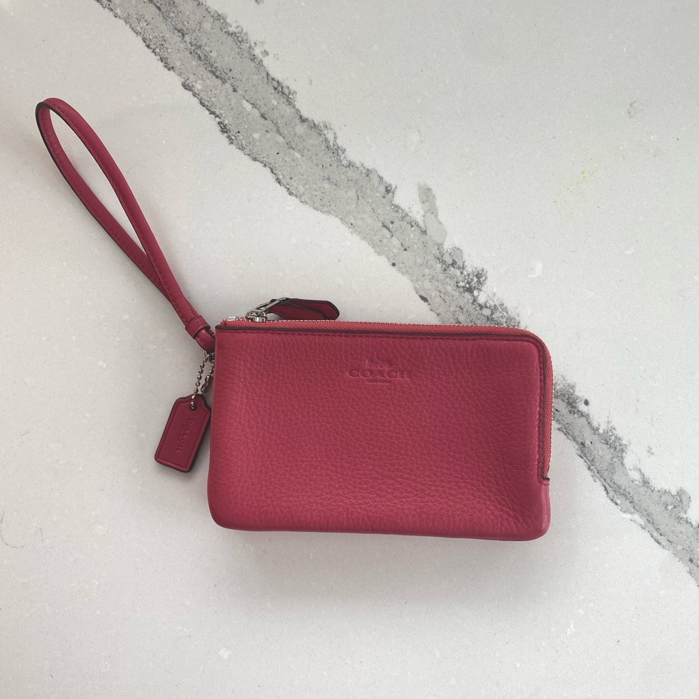 Brand new with tags pink coach double pocket wristlet / wallet